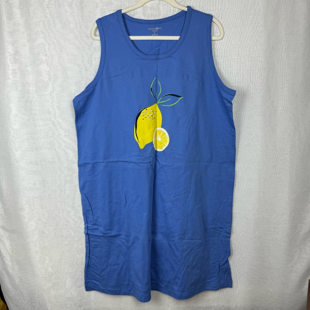 NWOT Dreams Co. 12/20 L Women's Blue Lemon Night Gown Sleepwear Tank Top